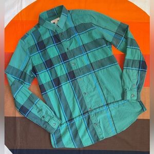 Green plaid Burberry Brit button down women’s